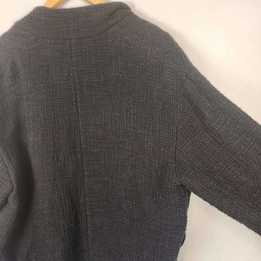 Iro Cauley Black Tweed Fringe Cotton Jacket‎ Women's Size 36
